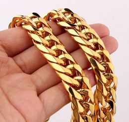 High Quality 13mm Stainless Steel 14K Yellow Gold fILL Mens Cuban Link Chain Necklace