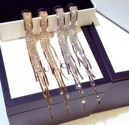 new Hot Exaggerated and fashionable earring long style superflash set diamond temperament, tassel nail earrings, female fashion personality