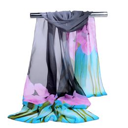 2018 New Fashion Ladies Silk Chiffon Scarves hit Colour Printing Woman Chiffon Scarf Female Scarves Long Scarves Shawl 6 Colours