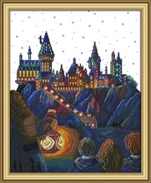 Magic Castle scenery home decor paintings ,Handmade Cross Stitch Embroidery Needlework sets counted print on canvas DMC 14CT /11CT