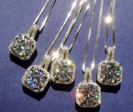 -Sencilla joyería de moda 925 plata esterlina 6 color Zirconia corte redondo de diamante de la CZ de Gema regalo de las mujeres colgante collar Chian linda