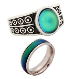 Top Selling Silver Plated Mood Ring Beautiful Design Womens Color Change Stone Ring 2Pcs/Set MJ-RS007-RSA