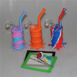 Wholesale Mini silicone Bongs Water pipe hookah with quartz banger dabber tool Silicon Oil Drum Rigs water pipes bubbler bong