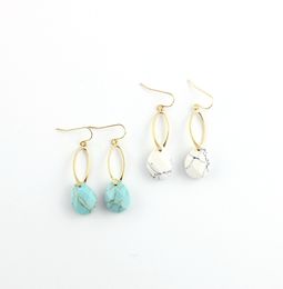 Natural Water Drop White Green Turquoise Stone dangle Earrings Waterdrop Gold Color Jewelry for Women