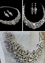 2pcs/set High Quality Crystals Wedding Bride Jewellery Accessaries Set (Earring + Necklace) Crystal Leaves Design With Faux Pearls