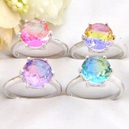 Mix Colour 10 pcs/lot Holiday Jewellery Gift Newest Round BI-COLORED Tourmaline Gemstone 925 Sterling Silver Plated Women Ring