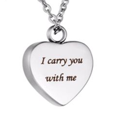 Funeral jewelry to words engraved I carry you with me heart urn stainless steel pendant cremation memorial love necklace