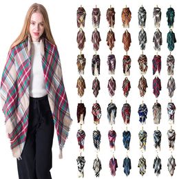 Women Plaid Scarves Grid Tassel Wrap Oversized Check Shawl Tartan Cashmere Scarf Winter Neckerchief Lattice Blankets Scarves wraps T6C084