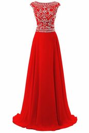 Vestido Longo Para Formatura Hot Sales Red Chiffon Long Evening Dresses Rhinestones Backless Dresses for Prom