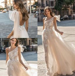 muse by berta wedding dresses one shoulder backless bridal gown appliqued a line beach boho simple see through wedding dress