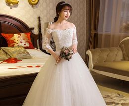 Customised Ball Gown Lace Three Quarter Boat Neck Wedding Dresses 2018 Princess Plus Size Bridal Gowns vestido de noiva