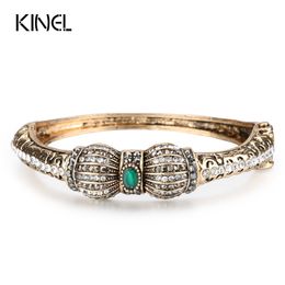 whole saleKinel Vintage Green Crystal Flower Bangles Resin Bracelets Pulseiras Feminino Turkish Bracelet Bijouterie Hand Jewellery