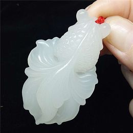 New Natural Jade China Green Jade Pendant Necklace Amulet Lucky fish Statue Collection Summer Ornaments Natural stone