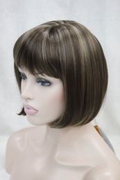 Fashion Synthetic Brown Women Short Straight Hair Natural Full Wig Cospaly