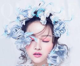 Bridal headwear, Sen beauty, feather flower, hoop blue, grey wedding, super fairy accessories.