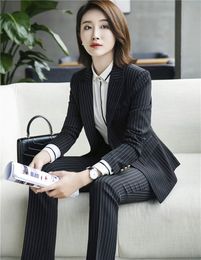 Blazers New Arrival Office Ladies Work Suits 3 Piece Stripe Jacket + Pant +Skirt Professional Formal Female Pantsuits Pant Skirt Suits Tro