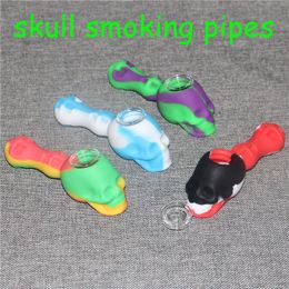 Unbreakable Skull Silicone Tobacco Pipes Mini silicone Hookah Bong Multi Colours Portable Glass Hand Pipes with silicon oil dab rigs dab tool