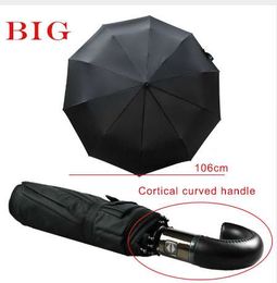 Leather Curved Handle men Automatic business Umbrella Male Windproof Black Big Umbrellas parasol Rain corporation paraguas Gifts