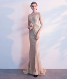 Free Shipping long prom dresses New Sexy High Fashion Champagne Long Evening Dresses Fishtail Fishtail Ball Party Dresses HY063