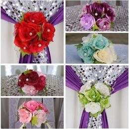 Free Shipping Beautiful Artificial Rose Silk Flower Gauze Curtain Clip Wedding Prop Backdrop Decoration 10pcs/lot