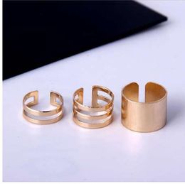 1 conjunto / 3 pcs punk ouro prata anéis feminino anillos pilha banda plana midi meados dedos anéis de junta set para mulheres anel rock