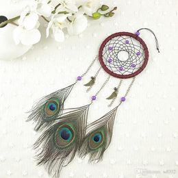 Fashion Peacock Feather Dreamcatcher Hand Made Braided Wall Hanging Dream Catcher With Bell Wind Chime Gift 12 3xr BB