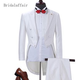 Gwenhwyfar Red Mens Tailcoat Prom Wedding Suits for Men Groom Tuxedo 2Pcs Peaked Lapel Men Suit Morning Dress Jacket Pants Set2798