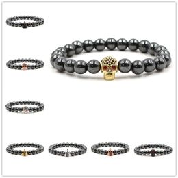 12 Options Hematite Beads Skeleton Charm CZ Skull Head Helmet Gold Silver Black Vintage Bracelets Jewelry Pulsera Hombres