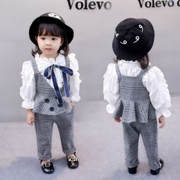 Baby Girls Clothing Sets Spring Autumn Long Sleeve Lace White T Shirt + Vest + Plaid Pants 3PCS Girls Suit Toddler Kids Clothes Outfits Set