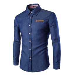 New Men's Brand Shirt Pocket Fighting Leather Shirt Long-Sleeve Fashion Casual Slim Men's Dress Camisa Masculina M-3XL