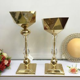 Gold Vase Crystal Floor Flower Vases Geometric Patter Road Lead Novel Brief Wedding Centrepieces For Party Home Decoration