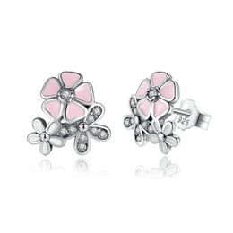 Luxury 925 Sterling Silver Poetic Daisy Cherry Blossom Drop Earrings Clear Pink CZ Flower Women Engagement Studs For women Fashion Jewellery
