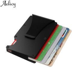 Aelicy Unisex Metal Money Clips Fashion Black Credit Card ID Holder Mini Anti-chief Wallet Men S23