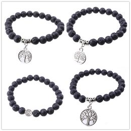 5Styles 8mm Black Lava Stone Tree Of Life Bracelet Diy Aromatherapy Essential Oil Diffuser Bracelet Stretch Yoga Jewellery