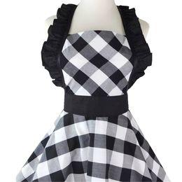 Vintage gingham apron Home kitchen cleaning products Women's nail work clothes skirt 1223677