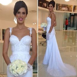 Gorgeous 2017 White Lace Spaghetti Mermaid Wedding Dresses Sexy Long Bridal Gowns Custom Made From China EN121510