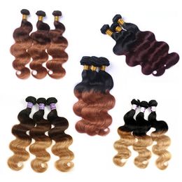 Body Wave Ombre Coloured Hair Bundles Wholesale Vendors Brazilian Peruvian Malaysian Human Hair Weave Coloured Body Wave 3 Bundles 12-24 Inch