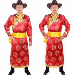 Mongolian robes Male Red Mongol Robe ruhat Chinese minority clothing apparel Mongolia clothes mongolische gewand mongolo dell abbigliamento