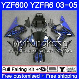 Body For YAMAHA YZF-600 YZF-R6 03 YZF R6 Blue flames black 2003 2004 2005 Bodywork 228HM.43 YZF 600 R 6 YZF600 YZFR6 03 04 05 Fairings Kit