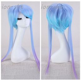 New Long Straight Lolita Hair Anime Cosplay Party Full Wigs Purple Blue Mix Wigs