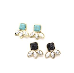 Fashion Gold Plated inlay Natural Stone Geometric Shape Leaf White black Turquoise Earrings For WomenJewelry