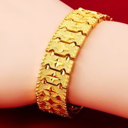 Solid 17mm Wide Band Bracelet 18K Yellow Gold Filled Classic Style Womens Mens Bracelet Gift