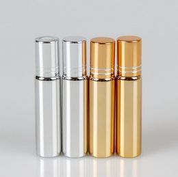 5ml UV Gold Silver Glass Roll On perfume bottle with Metal Roller Ball 5 cc Cosmetic Essential Oil Roller containers lin4528