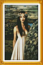 Green field girl beauty decor paintings , Handmade Cross Stitch Embroidery Needlework sets counted print on canvas DMC 14CT /11CT