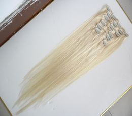 16" 18" 20" 22" 24" 26" Machine Made Remy Straight Clip In Human Hair Extensions 100G 100% Human Hair Clips In Blonde 7Pcs/Set
