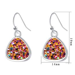 Fashion 6colors druzy drusy earrings silver plated triangle Geometry faux stone dangle earrings for women Jewellery