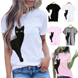 Plus Size 3XL 4XL 5XL Women Summer Lovely Cat Print T Shirt O Neck Tops Tees Shirts Female Casual Short Sleeve T-shirt