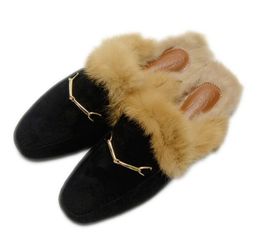 NEW Fashion Luxury Loafer Slippers Women Velvet Leather Fur Slippers Flats Winter Fur Slides Ladies Slippers Booties Casual Shoes