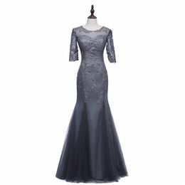 Setwell Grey Sheath Floor Length Elegant Mother Of The Bride Groom Dresses Sheer Neck Formal Dresses Evening Plus Size