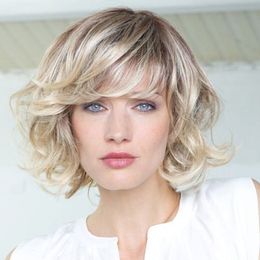 Vogue Brown Gradient Light Blonde Synthetic Stunning Fluffy Curly Short Wig Hair
